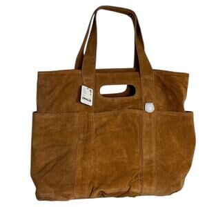 Free People Suede Leather Caravan Tote Bag Tan Cognac Boho Western Slouchy NEW